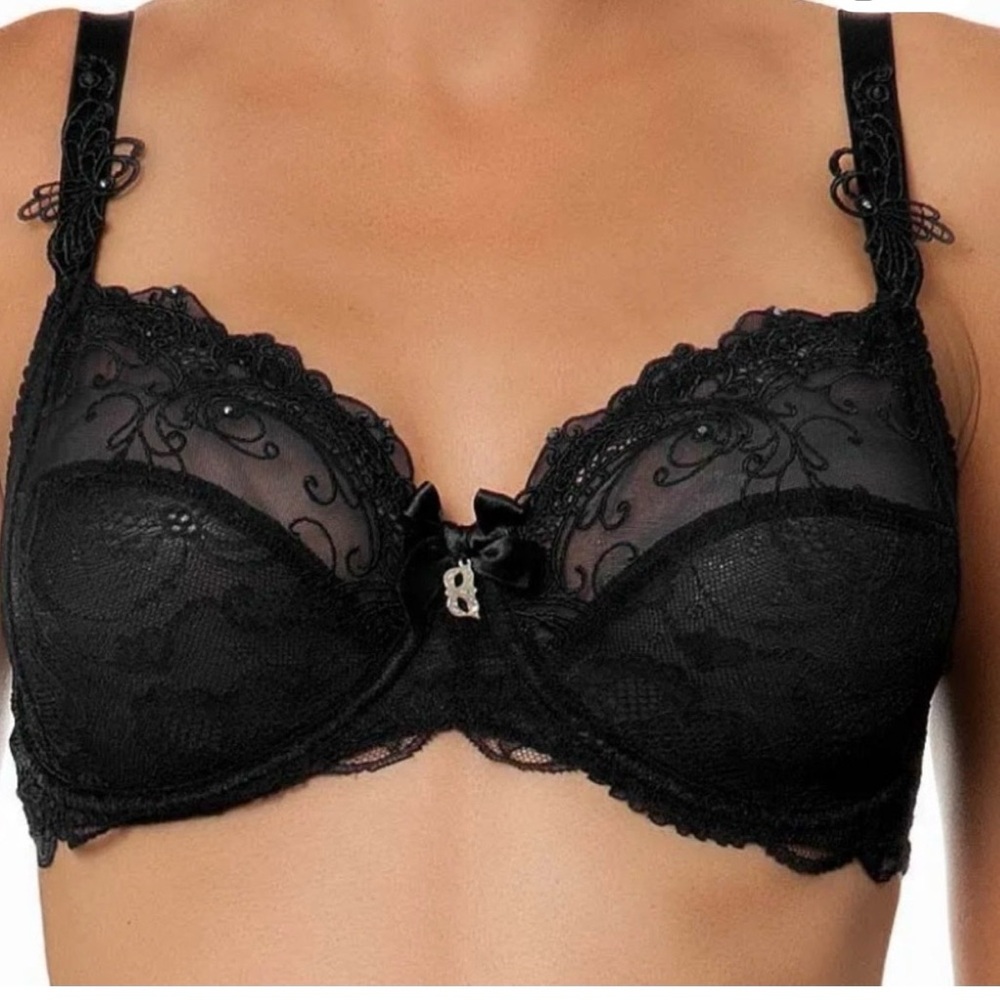 WOMENS LISE CHARMEL BLACK LACE EMBROIDERED BRA SIZE 34D